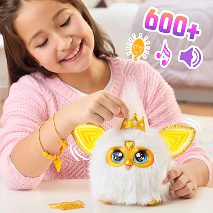 rayihni GOLD GLAM INTERACTIVE PLUSH TOYS FOR 6 YEAR OLD GIRLS & BOYS & UP, VOICE ACTIVATED ANIMATRONIC, SPEAKS ENGLISH & FURBISH, WHITE (AMAZON EXCLUSIVE) - Image 4